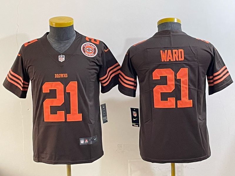 Youth 2025 Nike Cleveland Browns #21 Ward brown Retro Limited NFL Jersey style 03->cleveland browns->NFL Jersey